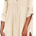 Ekouaer Beach Cover Ups for Women V Neck Bathing Suit Cover Up Bikini Swimsuit Coverup Beach Dress Shirt Beige