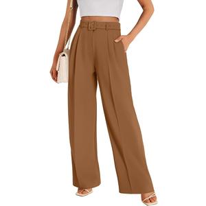 FUNYYZO Women Dress Office Pant High Waist Wide Leg Slacks Business Work Casual Long Belted Trousers 2026, XS