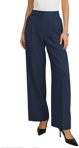 GRACE KARIN Women's Wide Leg Work Pants, Wrinkle Free High Waisted Trousers with Pockets, Business Casual Office Slacks, M