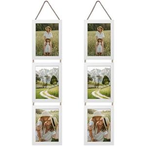 Lavezee 5x7 White Hanging Collage Picture Frames Set of 2, 6 Opening Vertical Frame Made to Display 5 by 7 Inch Photo for Wall Decor