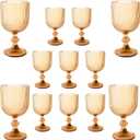12 Pcs Vintage Wine Glasses, 11 Ounces Colored Glass Water Goblets, Colorful Unique Embossed Pattern High Clear Stemmed Glassware Wedding Party Bar Glass Drinking Cups Vertical Line Amber Set of 12