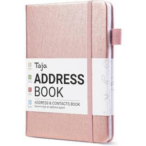 Taja Address Book with Alphabetical Tabs,Hardcover Address Books Large Print for Record Contacts, Small Address Book to Store All Your Important Informations In One Place - Rose Gold