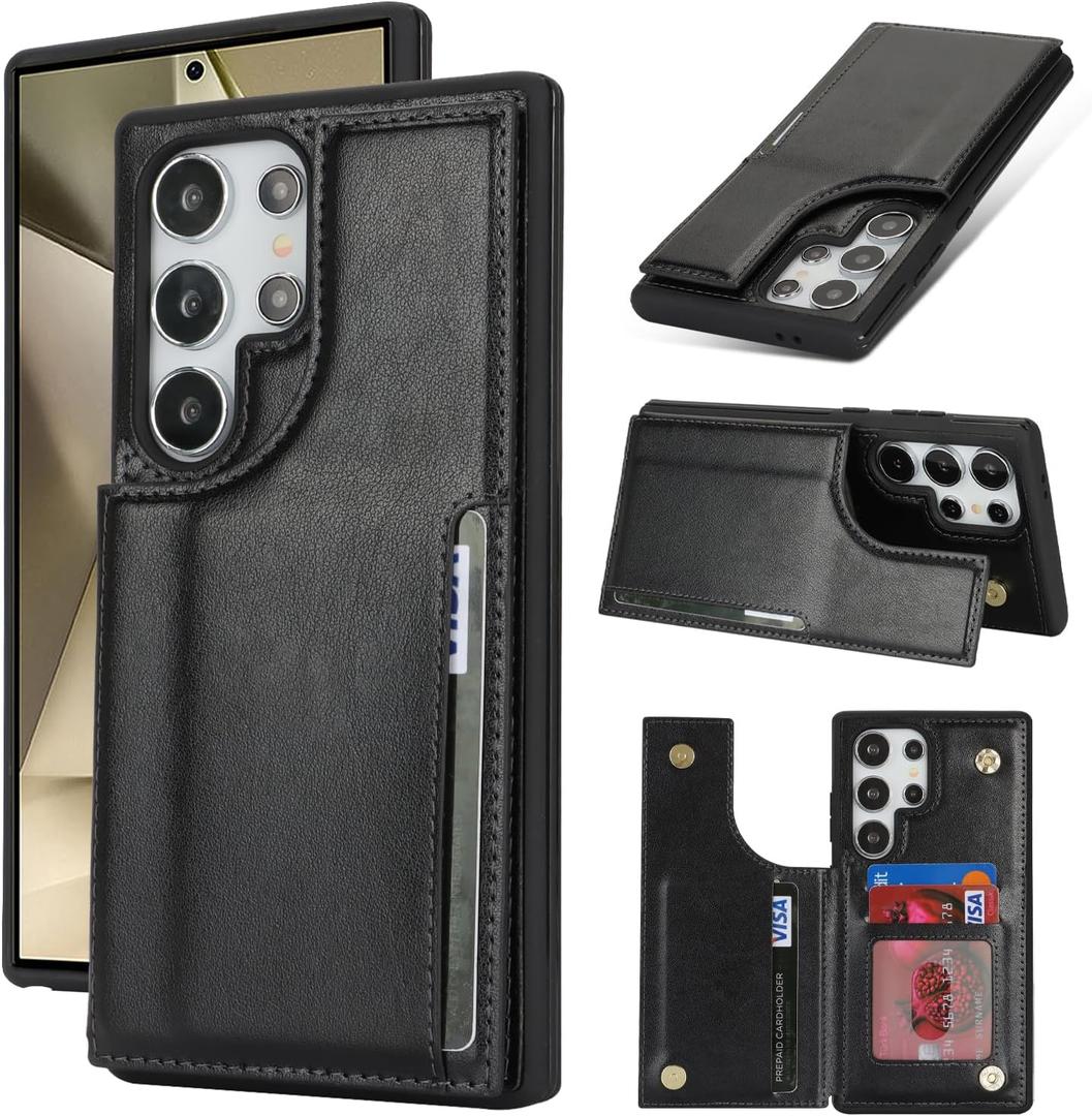 iCoverCase Compatible with Samsung Galaxy S24 Ultra Case with Card Holder, Kickstand, RFID Blocking PU Leather Protective Flip Phone Case for S24 Ultra 5G (Black)