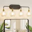 TETOTE 4-Light Modern Bathroom Light Fixtures, 4 Light Vanity Lights Over Mirror Black & Gold Wall Lamp with Clear Glass for Bathroom, Mirror, Living Room, Bedroom, Hallway, Black and Gold 