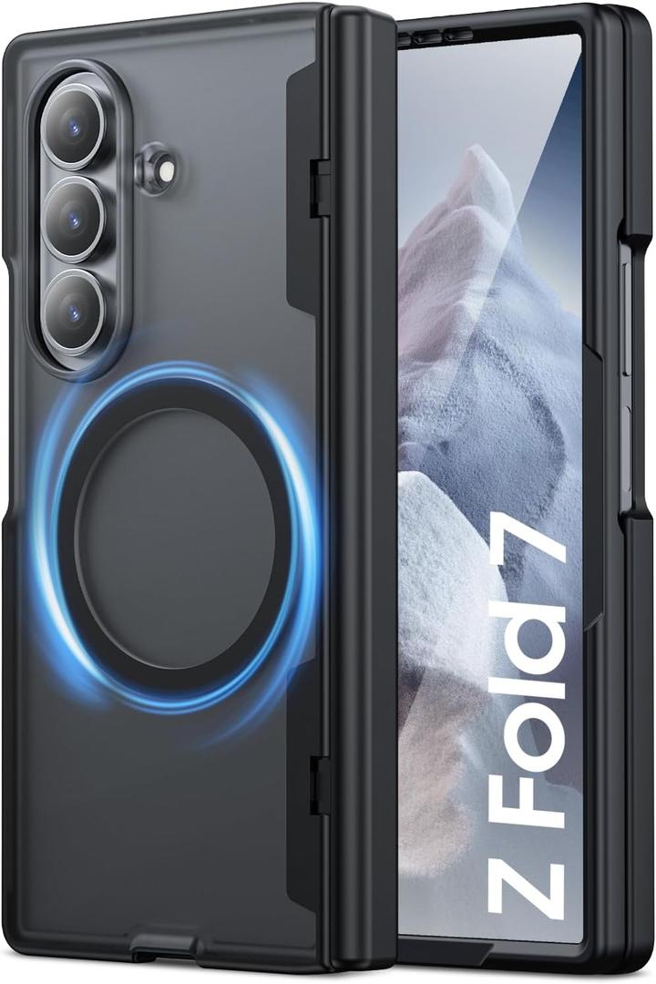 Spugan for Samsung Galaxy Z Fold 7 Case with MagSafe, [Screen Protection] [Hinge Protection] Translucent Strong Magnetic Shockproof Case for Galaxy Z Fold 7 (HD-Black)