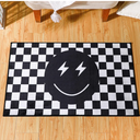 Demissle Black Smile Face Rug Preppy Check Buffalo Plaid Funny Rug for Bedroom Contemporary Checkered Carpet Preppy Room Decor Reversible Living Room Bedroom Dormitory Porch