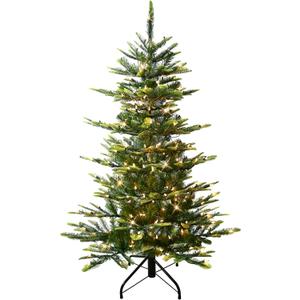 Puleo International 4.5ft Pre-Lit Aspen Fir Artificial Christmas Tree with 250 Clear Lights, 411 Realistic Dense Branch Tips, Easy Setup Artificial Trees with Sturdy Metal Stand