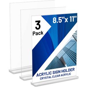 Acrylic Sign Holder 8.5 x 11 Inch Vertical T Shape Display Stand Double-Sided Desktop Clear Sign Holders Paper Holder Table Menu Holders Plastic Sign Stand for Home, Office, Restaurants, Store 3-Pack