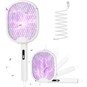 Electric Fly Swatter 3 in 1 Bug Zapper Racket with 4000V 1800mah Battery 5-Layer Safety Mesh 180 Foldable Electric Mosquito Swatter Suitable for Indoor or Outdoor