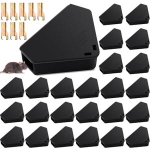 Qualirey 24 Pcs Mice Station with Key Triangle Bait Station Reusable Rodent Trap Bait Box, Keeps Children and Pets Safe Indoor & Outdoor, Bait Not Included, Suitable for Small Mice (Black)