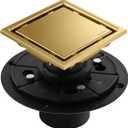 Hidden Brushed Square Shower Floor Drain, Gold 4 inch, 304 Stainless Steel, with Flange, Detachable Cover Embedded in Ceramic Tiles
