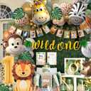 Wild One Birthday Decorations, 1st Birthday Decorations for Boy or Girl, Photo Banner, Balloon Box, Balloons Garland, High Chair Banner, Jungle Theme Safari Party Backdrop for Boys & Girls