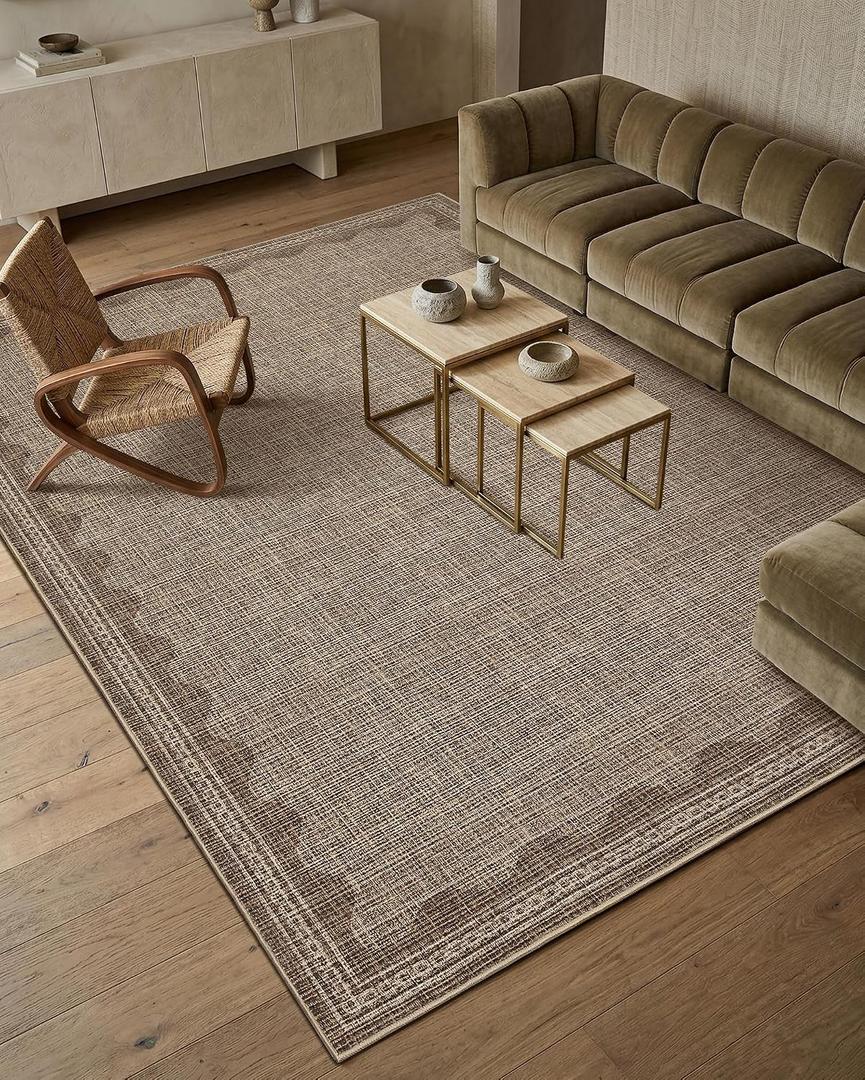 GarveeHome Scalloped Washable 8x10 Rug for Living Room Non-Slip Solid Coffee Modern Minimalism 8 x 10 Rug Low-Pile Carpet for Bedroom Dining Nursery Mat with Rubber Back