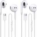 2 Pack of USB C Headphones for iPhone 17/17Pro/17Pro Max/16/16 Pro/16 Plus/16 Pro Max/15/15 Plus/15 Pro/15 Pro Max,USB Type C Earphones HiFi Stere, White Wired Earbuds with Microphone & Volume Control