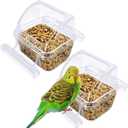 2 Pack Bird Feeders for Cage, No Mess Clear Hanging Parrot Food Bowl, Plastic Slot Food & Water Dispenser Bowl Set, Bird Cage Accessories for Hamsters,Pigeons,Parrot