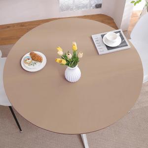 Round Tablecloth with Elastic, Fitted Table Cloths for 45"-56" Tables,Stretch Spandex Washable Picnic Table Cover for Camping, Dining,Party,Indoor and Outdoor, Brown