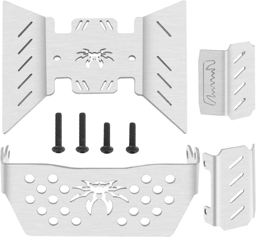 4Pieces ShareGoo Stainless Steel RC Skid Plate,RC Chassis Armor Protector Plate Protection Compatible with Axial SCX10-III AXI03007 1/10 RC Crawler Car