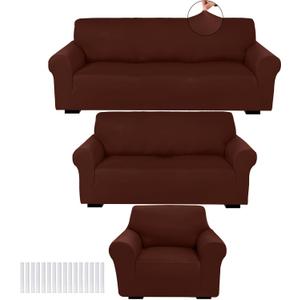 Peryiter 3 Pcs Slipcover Set for Couch Furniture Covers for Sofa Loveseat Couch Arm Chair, Form Fit Stretch, Wrinkle Free, Furniture Protector(Coffee Brown,Milk Silk Spandex) Peryiter 3 Pcs Slipcover Set for Couch Furniture Covers for Sofa Loveseat Couch Arm Chair, Form Fit Stretch, Wrinkle Free, Furniture Protector(Coffee Brown,Milk Silk Spandex)