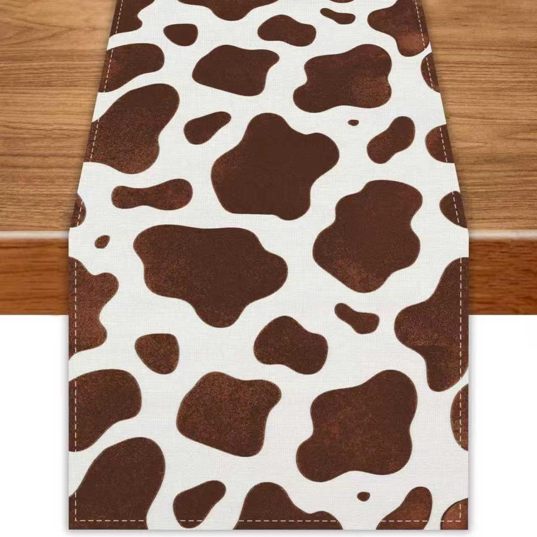 Brown Cow Print Table Runner Cow Print Table Cloth for Parties Farm Cowboy Themed Birthday Party Home Kitchen Dining Room Table Decorations 13x72 Inch