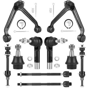 2WD Front Upper Control Arm with Ball Joint Fit for Dodge Ram 1500 2002 2003 2004 2005 Suspension Kit with Tie Rod Ends Sway Bar End Links Lower Ball Joints -10pcs