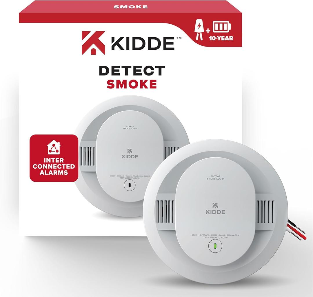 Kidde Hardwired Smoke Detector, 10-Year Battery Backup, Interconnectable, LED Warning Light Indicators