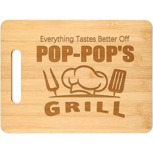 Homlouue Fathers Day Pop Pop Gifts, Pop-pop's Grill Engraved Bamboo Cutting Board with Handle, Pop Pop Gifts from Grandkids, Grandfather Granpa Gift for Father's Day Christmas Birthday-11"x8"