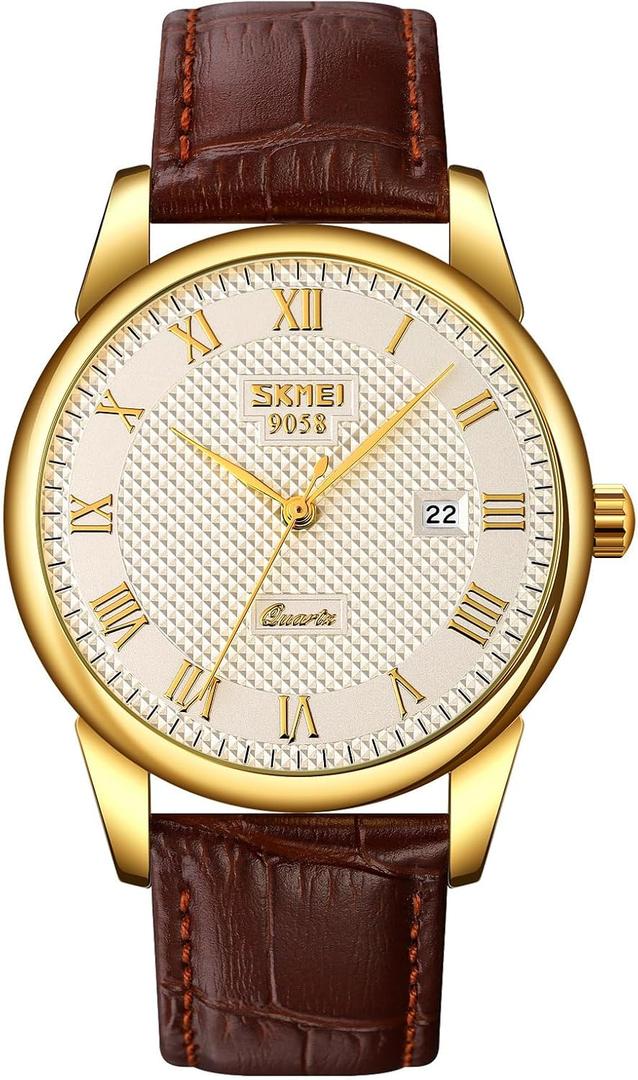Mens Womens Quartz Watch Roman Numeral Business Casual Fashion Analog Wrist Watch Classic Calendar Date Window 30M Waterproof Comfortable Leather Watches