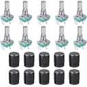 Konohan 10 Pcs 360 Degree Rotary Encoder Code Switch Digital Potentiometer with Push Button 5 Pins Handle Length 20mm and Knob Cap Compatible with Arduino EC11