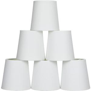 Lampwell VALO Clip-on Chandelier Fabric Lamp Shades, Set of 6,Small Barrel,5.2 inches 4 inches H5.2 inches ,Linen, Handmade, Traditional Decorative, White