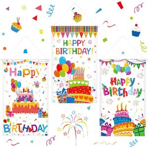 Tegeme 3 Pcs Happy Birthday Banner Door Sign Decor Colorful Happy Birthday Party Door Hanging Decorations Porch Wall Hanging Banner Party Supplies for Kids Girls Boys(Classic,White)