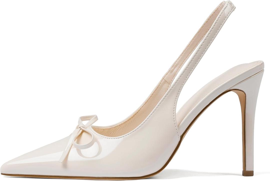 Eteridrey Slingback Heels for Women, 4" Closed Pointed Toe Stiletto High Heels Pumps with Bow, Dress Shoes for Work & Office (7.5, 1apricot)