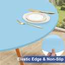 homing Round Elastic Fitted Tablecloth, Water-Resistant Fabric Tablecloths for 45"-56" Tables, Washable Polyester Table Cover for Picnic, Caming, Dinner, Indoor & Outdoor, Light Blue