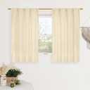 LAMIT Kitchen Linen Curtains 40 Inch Length 2 Panels, Soft Semi Sheer Light Filtering Panels Rod Pocket Neutral Privacy Burlap Drapes for Basement/Window/Loft Room, 42 x 40 Inch, Beige