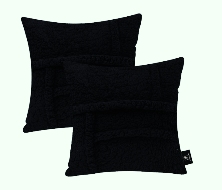 Phantoscope Pack of 2 Sherpa Solid Throw Decorative Pillow Cover Decorative Faux Fur Fluffy Cushion Cases Soft Square Pillow Cases for Bedroom/Couch, Black 20 x 20 Inches