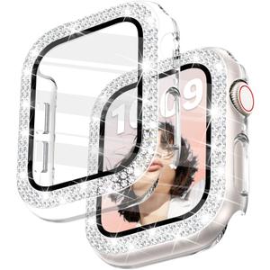 Newlibery Bling Case with HD Screen Protector Women Compatible with Apple Watch 41mm Diamond Protective Face Cover PC Frame Protector for iWatch Series 7/8/9 Clear