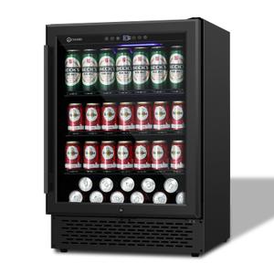 24 Inch Beverage Refrigerator Under Counter, 190 Cans Beverage Fridge Built-in/Freestanding with Double Tempered Glass, 37-64°F Low Noise Drink Fridge Perfect for Kitchen/Bar/Office(4.9 cu.ft)