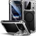 Lanhiem for iPhone 17 Pro Metal Case with Kickstand, Compatible with MagSafe, Built in Tempered Glass Screen Protector, Heavy Duty Shockproof Rugged Phone Cases, Full Body Tough Cover 6.3" (Silver)