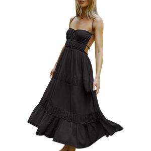 HeSaYep Sexy Dress for Women 2024 Trendy Summer Backless Flowy Dress Spaghetti Strap Maxi Dress, XS
