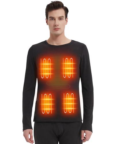 Foiueyga Men's Heated Underwear Shirt with Battery Pack, Fleece Heated Long Sleeve Shirts Electric Heating Thermal Top Dark Grey, 2 XL