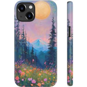 LUHOURI for iPhone 13 Case,Wireless Charging Compatible,Dual-Layer - Soft Silicone Inner + Hard Outer Shell,Cute Wildflower Design,Protective Phone Cover for Women - Twilight Mountain Floral