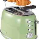 Wiltal Toaster Retro 2 Slice, Vintage Green Toaster with Lid, with Bread Attachment, Preheat, Defrost And Cancel Functions, 6 Browning Levels (Green)