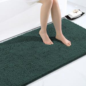Smiry Luxury Chenille Bathroom Rugs 40x32, Extra Soft and Absorbent Shaggy Bath Mat, Machine Washable, Non-Slip Plush Carpet Runner for Tub, Shower, and Floor, Home Decor Accessories, Green