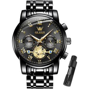 OLEVS Watches for Men with Date Luxury Big Face Waterproof Mens Wristwatch Analog Dress Two Tone Stainless Steel Man Watch Luminous Relojes De Hombre Calendar(Green/Blue/Black Dial