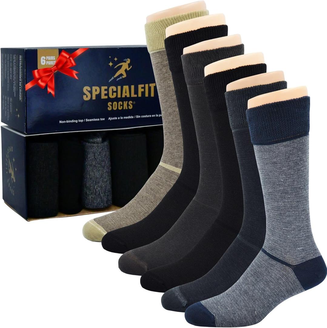 Diabetic Socks for men, Soft and Comfortable, Non binding cotton socks, Stretchy - Premium Diabetes care, Size 11-15,6 pairs (Dark Stripes)