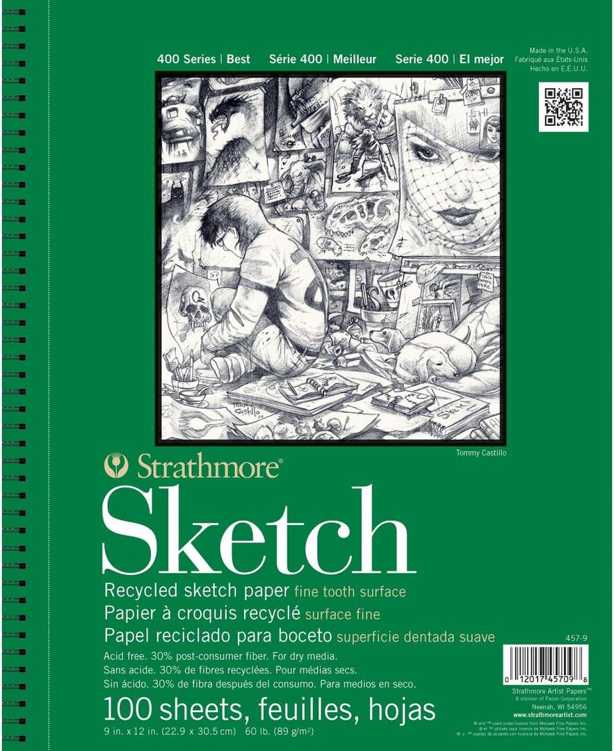 Strathmore 400 Series Sketch Pad, Recycled Paper, 5.5x8.5 inch, 100 Sheets - Artist Sketchbook for Drawing, Illustration, Art Class Students