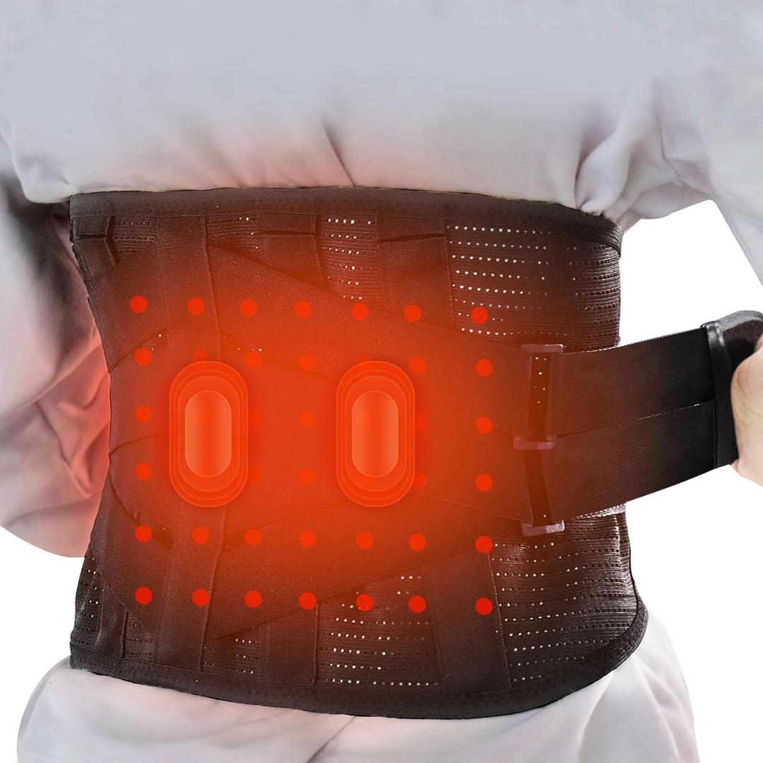 Heated Back Braces, Breathable Back Support Belt with Heating Operated by Rechargeable Battery for Lower Back Pain Relief, Lumbar Support for Men and Women for Herniated Discs, Sciatica, (Large, Black)
