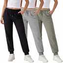 Common Stitch 3 Pack Fleece Joggers for Women — Deep Pockets, Slim Fit, Elastic Drawstring Waist S