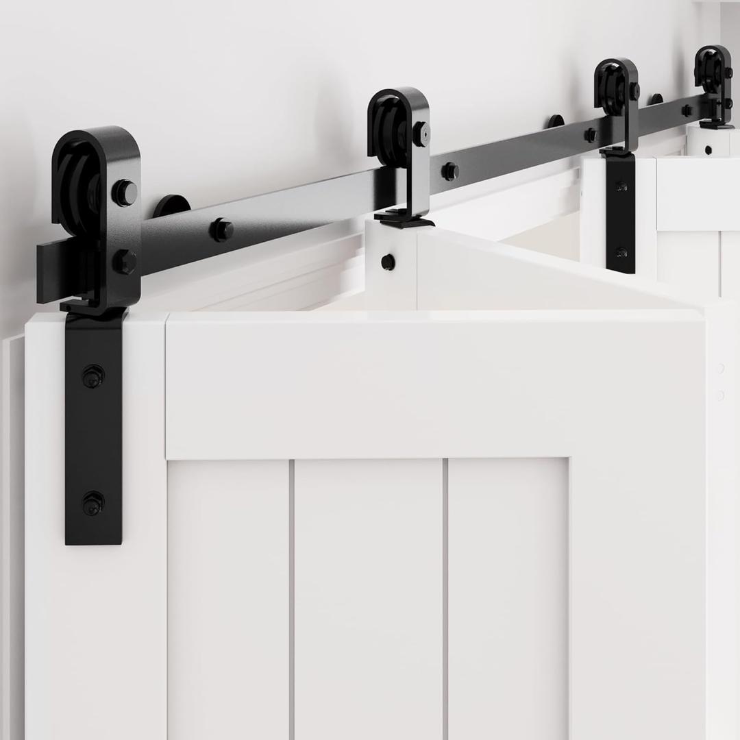 WINSOON 54" Bifold Barn Door Hardware: Smooth Quietly Bi-fold Sliding Door Hardware for 50" Closet Doors - Black Folding Track Kit Easy to Install - Bi Fold Barn Door Hardware Kit