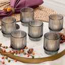 Kate Aspen Ribbed Glass Candle Holder Set - 6 Smoke Gray Tealight Holders for Home, Kitchen, Room or Living Room Decor - Vintage Tea Light Votive Accent for Table or Shelf Styling