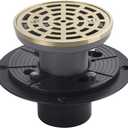 4 1/4 Inch Shower Drain Round Brushed Gold Color, Removable Grille Strainer Screws in Drain Cover, Base with Adjustable Drain Flange Kit PVC, SUS304 Stainless Steel Brass Face